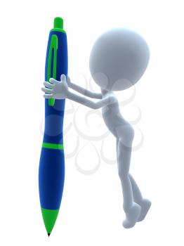 Royalty Free Clipart Image of a 3D Guy With a Pen