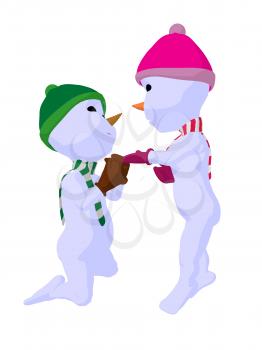 Royalty Free Clipart Image of a Boy and Girl Snowman