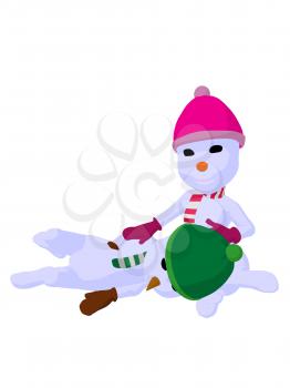 Royalty Free Clipart Image of a Boy and Girl Snowman