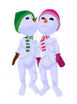 Royalty Free Clipart Image of a Boy and Girl Snowman