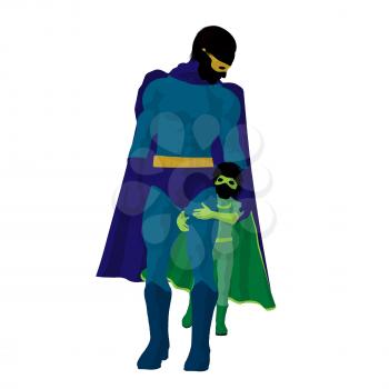 Royalty Free Clipart Image of a Superhero Father and Child