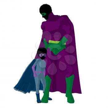 Royalty Free Clipart Image of a Superhero Father and Son