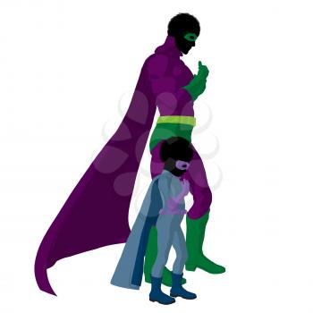 Royalty Free Clipart Image of a Superhero Father and Son