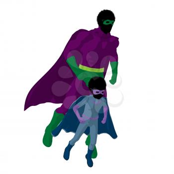 Royalty Free Clipart Image of a Superhero Father and Son