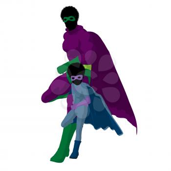 Royalty Free Clipart Image of a Superhero Father and Son