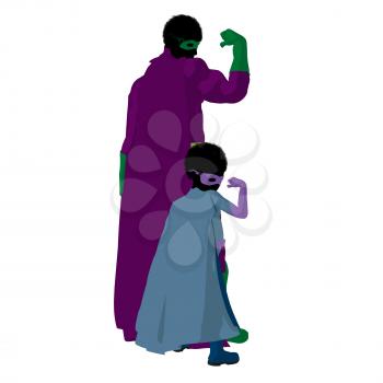 Royalty Free Clipart Image of a Superhero Father and Son