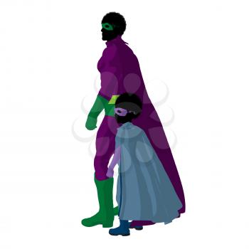 Royalty Free Clipart Image of a Superhero Father and Son