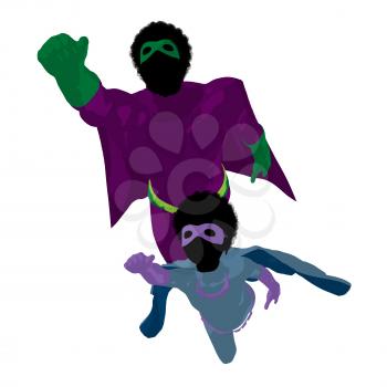 Royalty Free Clipart Image of a Superhero Father and Son