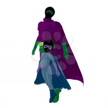 Royalty Free Clipart Image of a Superhero Father and Son