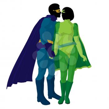 Royalty Free Clipart Image of a Superhero Couple