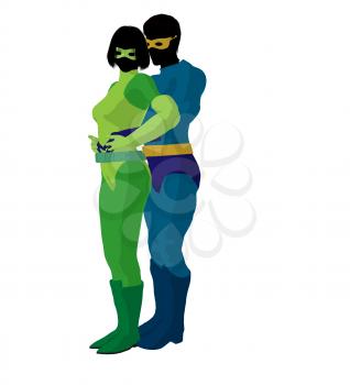 Royalty Free Clipart Image of a Superhero Couple