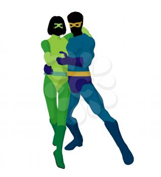 Royalty Free Clipart Image of a Superhero Couple