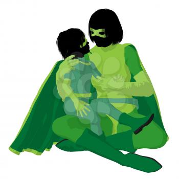 Royalty Free Clipart Image of a Superhero Mother and Daughter