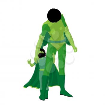 Royalty Free Clipart Image of a Superhero Mother and Daughter