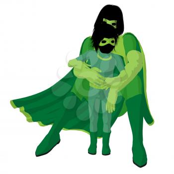 Royalty Free Clipart Image of a Superhero Mother and Daughter