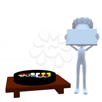 Royalty Free Clipart Image of a 3D Sushi Chef