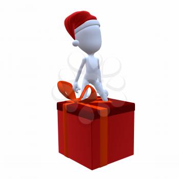 Royalty Free Clipart Image of a 3D Guy With a Christmas Present