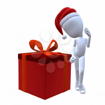 Royalty Free Clipart Image of a 3D Guy With a Christmas Present