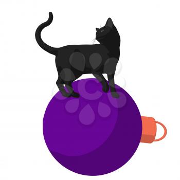 Royalty Free Clipart Image of a Black Cat and Ornament