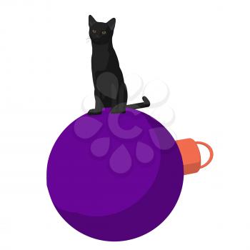 Royalty Free Clipart Image of a Black Cat and Ornament