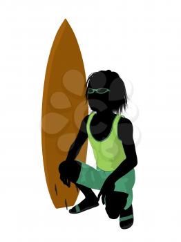 Royalty Free Clipart Image of a Boy and a Surfboard