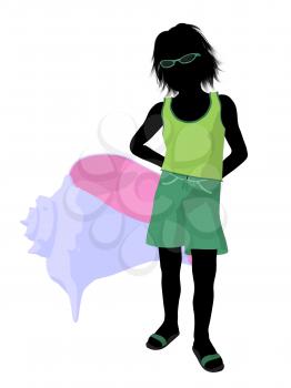 Royalty Free Clipart Image of a Boy With a Seashell