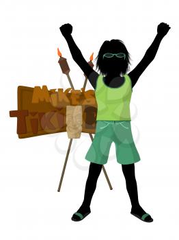 Royalty Free Clipart Image of a Boy With a Tiki