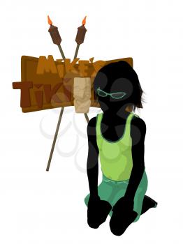 Royalty Free Clipart Image of a Boy With a Tiki