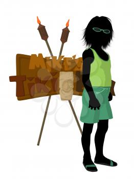 Royalty Free Clipart Image of a Boy With a Tiki