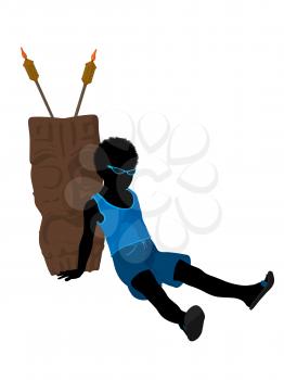 Royalty Free Clipart Image of a Boy With a Tiki