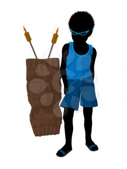 Royalty Free Clipart Image of a Boy With a Tiki