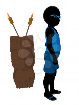 Royalty Free Clipart Image of a Boy With a Tiki