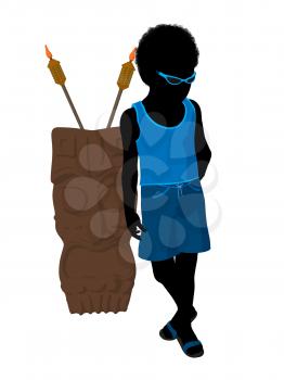 Royalty Free Clipart Image of a Boy With a Tiki