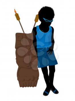 Royalty Free Clipart Image of a Boy With a Tiki