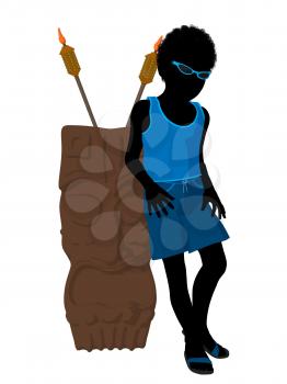 Royalty Free Clipart Image of a Boy With a Tiki