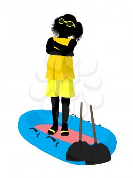 Royalty Free Clipart Image of a Girl on a Surfboard