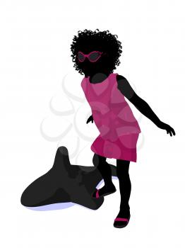 Royalty Free Clipart Image of a Child With an Inflatable Dolphin