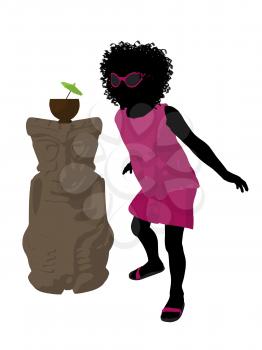 Royalty Free Clipart Image of a Girl With a Tiki