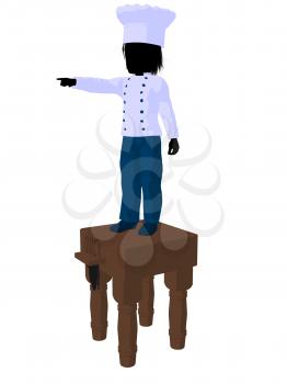 Royalty Free Clipart Image of a Boy Chef on a Butcher Block