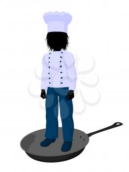 Royalty Free Clipart Image of a Boy Chef in a Skillet