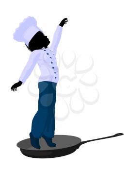 Royalty Free Clipart Image of a Boy Chef in a Skillet