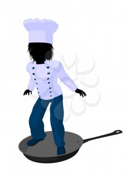 Royalty Free Clipart Image of a Boy Chef in a Skillet