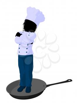 Royalty Free Clipart Image of a Boy Chef in a Skillet