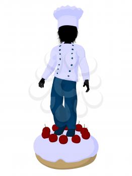 Royalty Free Clipart Image of a Boy on a Cake