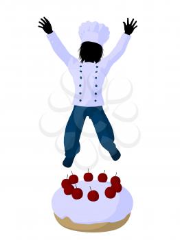 Royalty Free Clipart Image of a Boy on a Cake