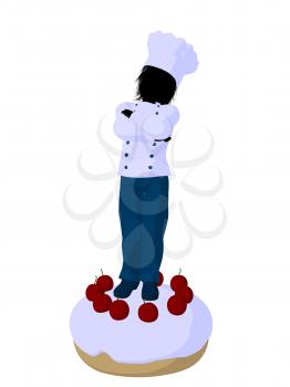 Royalty Free Clipart Image of a Boy on a Cake