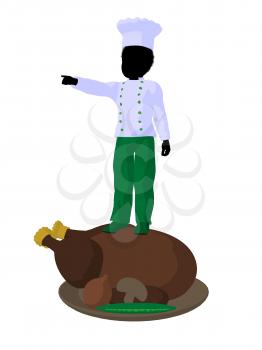 Royalty Free Clipart Image of a Boy Chef With a Roasted Turkey