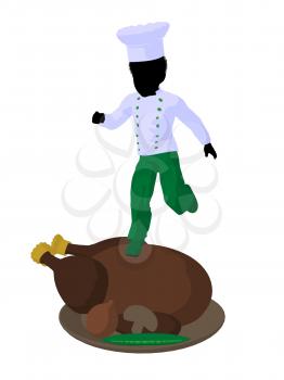 Royalty Free Clipart Image of a Boy Chef With a Roasted Turkey