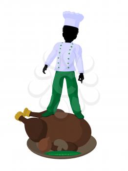 Royalty Free Clipart Image of a Boy Chef With a Roasted Turkey