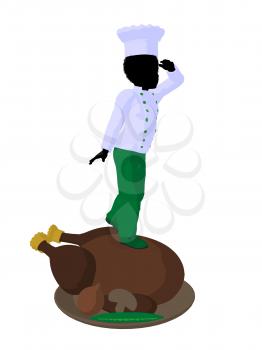 Royalty Free Clipart Image of a Boy Chef With a Roasted Turkey